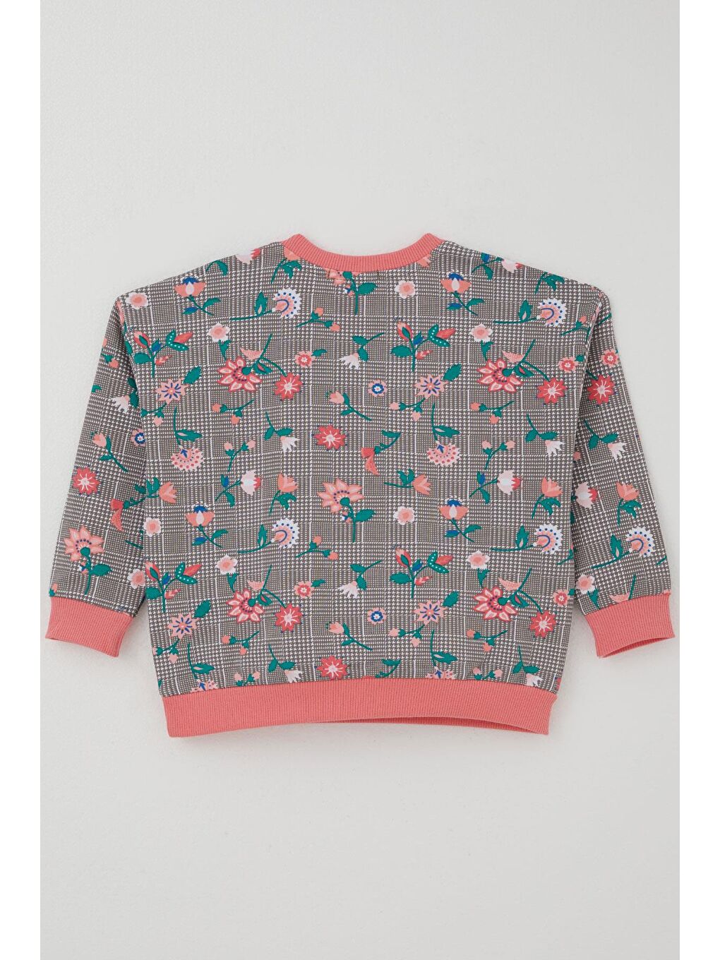 Bej Kız Bebek Eşofman Takımı Ekose Desenli Çiçek Bahçesi Vizon (9 Ay-3 Yaş)-3