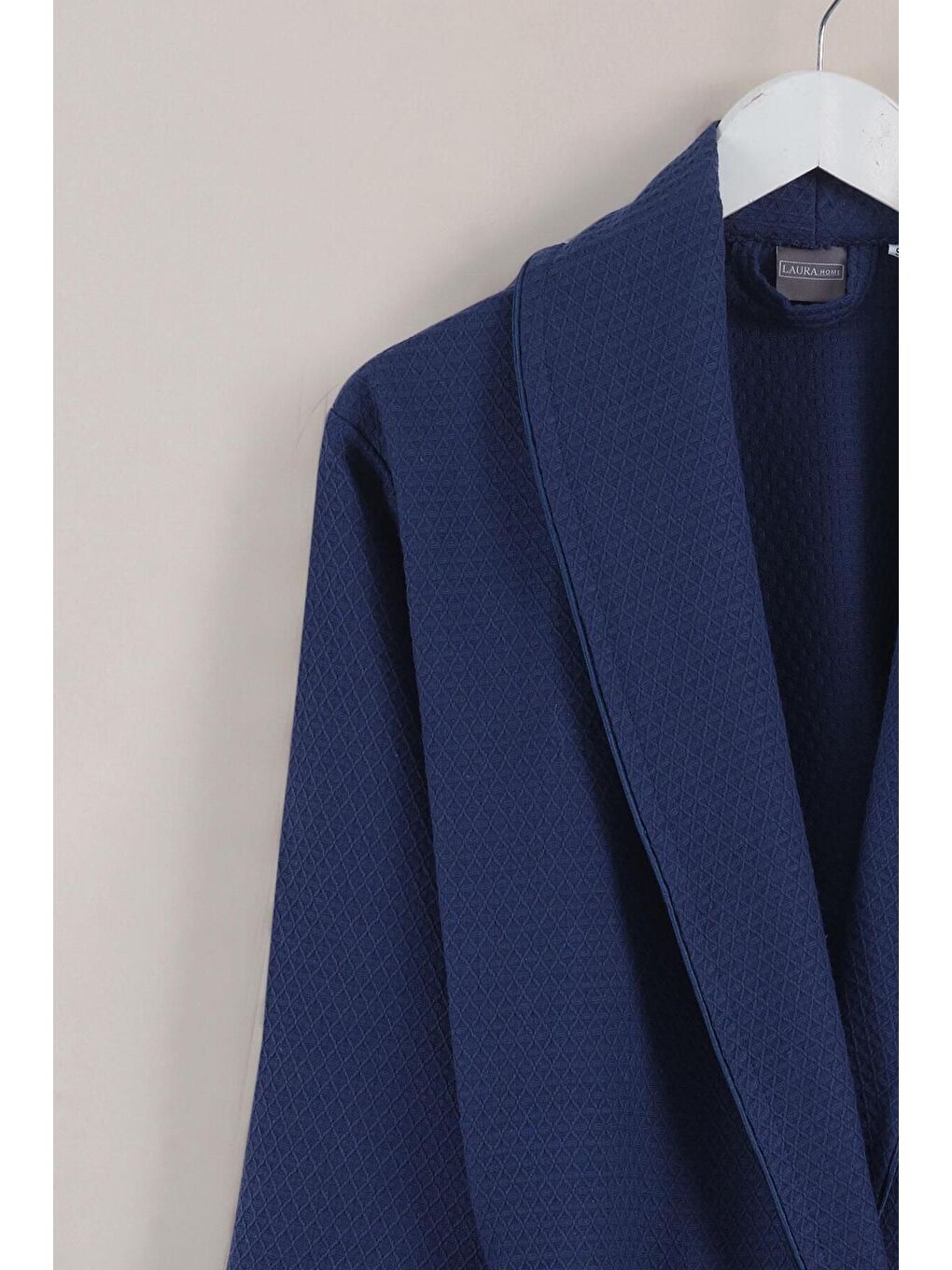 Dama Serisi Şal Yaka Pike Bornoz Sabahlık Lacivert-1