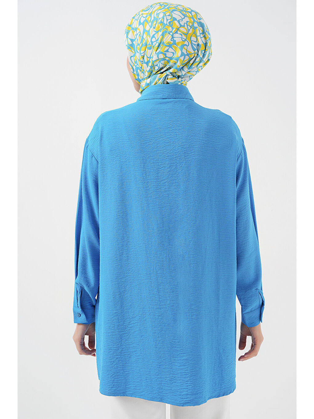 Kadın Uzun Gömlek Tunik 5945 - Mavi-5