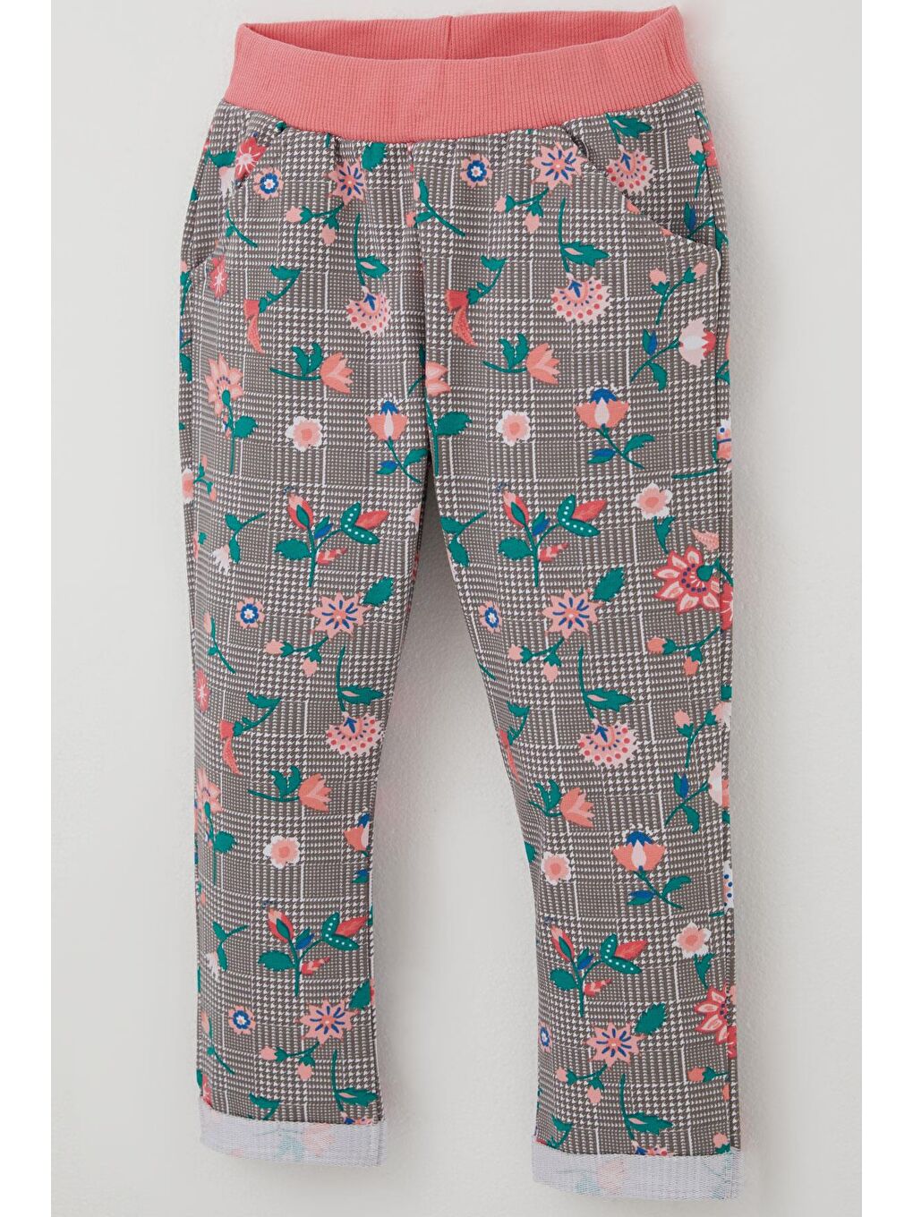 Bej Kız Bebek Eşofman Takımı Ekose Desenli Çiçek Bahçesi Vizon (9 Ay-3 Yaş)-6