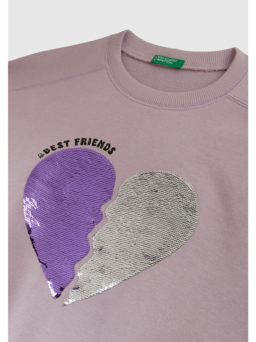 Kız Çocuk Lila Önü Payetli Baskılı Ribanalı Relaxed Fit Sweatshirt-2