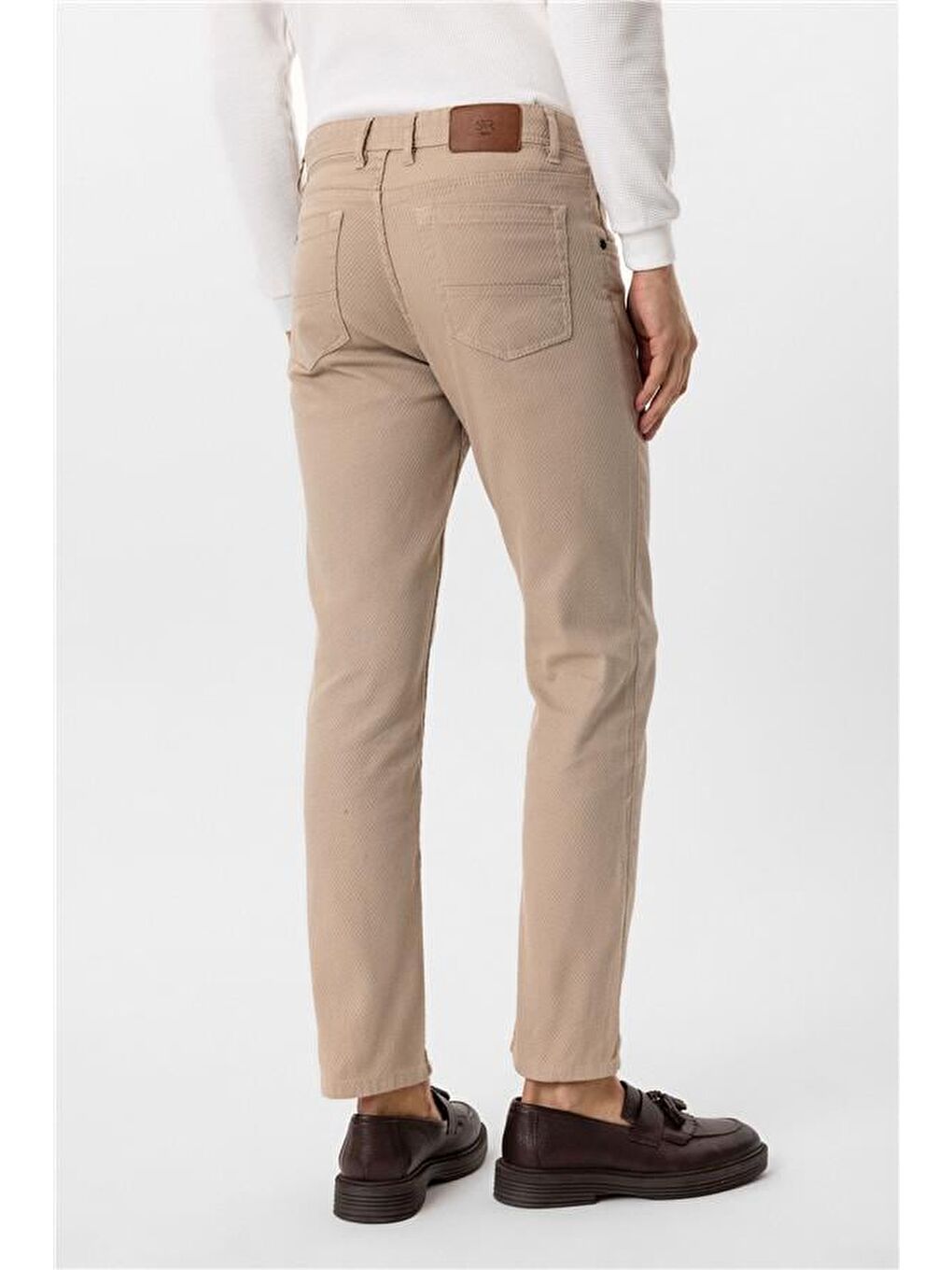 Bej Regular Armürlü Pantolon-5