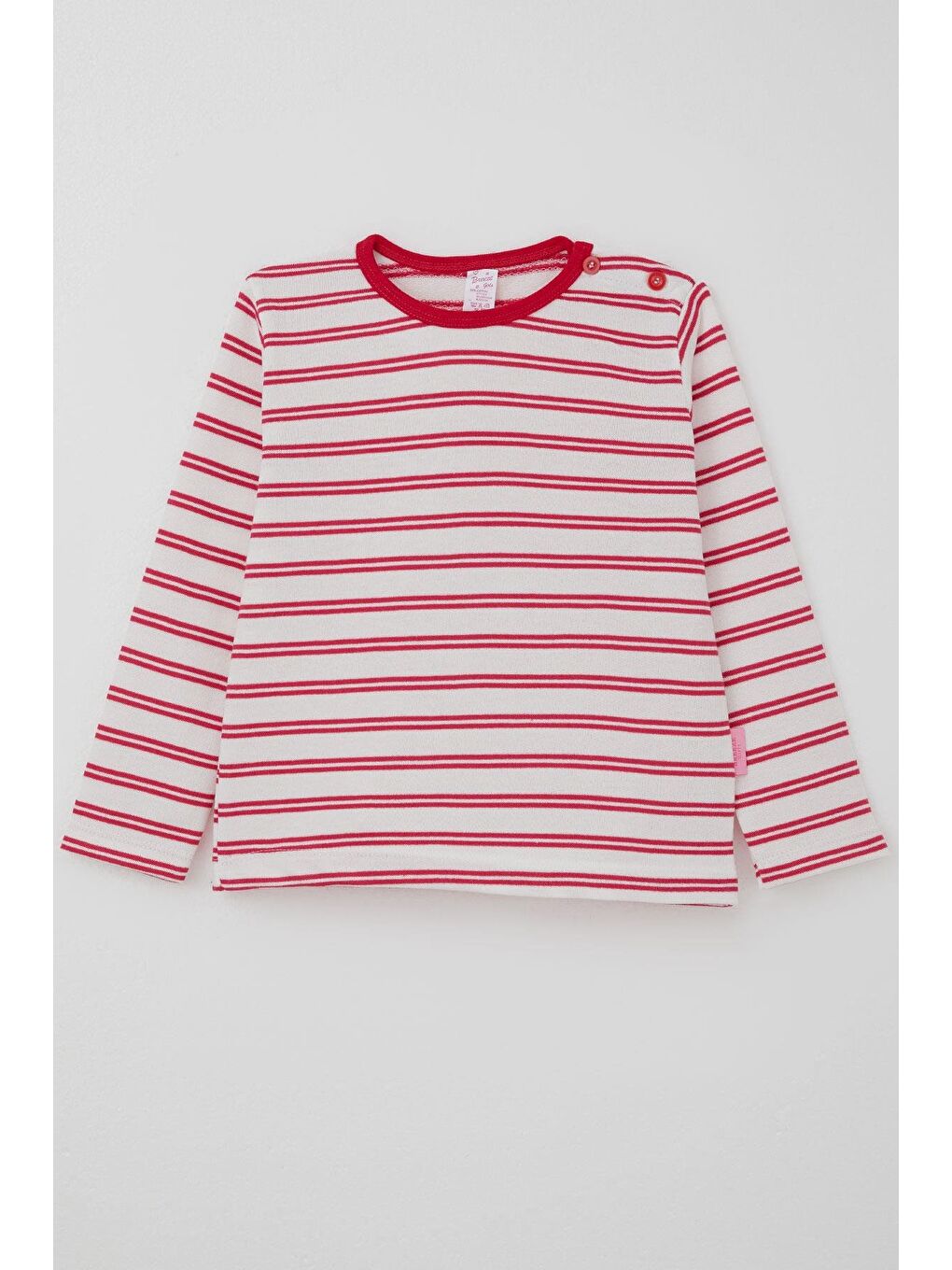 Kız Bebek Uzun Kollu Tişört Patlı Çizgili Beyaz (9 Ay-3 Yaş)