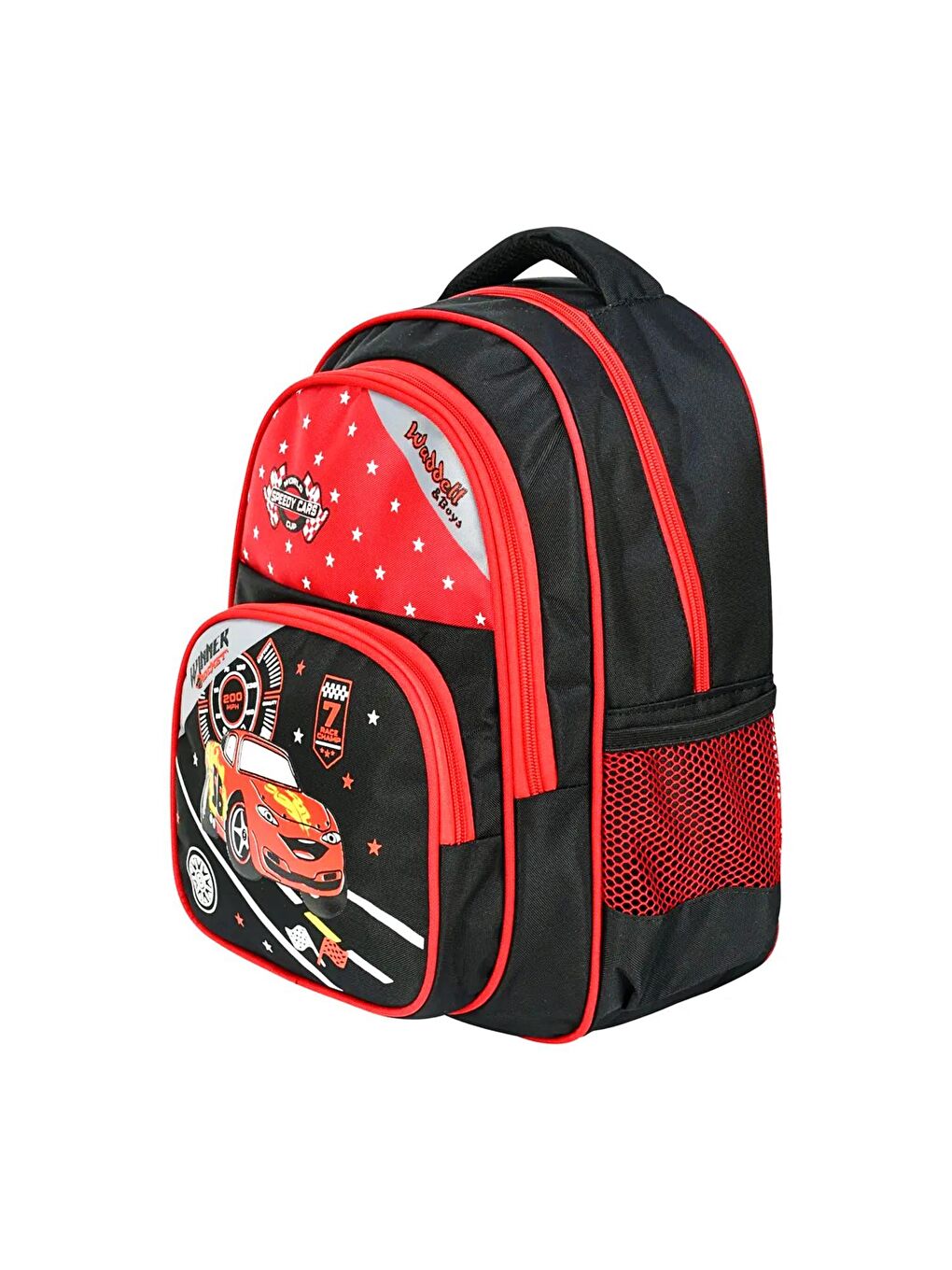 3 Bölmeli İlkokul Çantası ve Beslenme Çantası Yarış Arabası Kırmızı-Siyah 5014-2