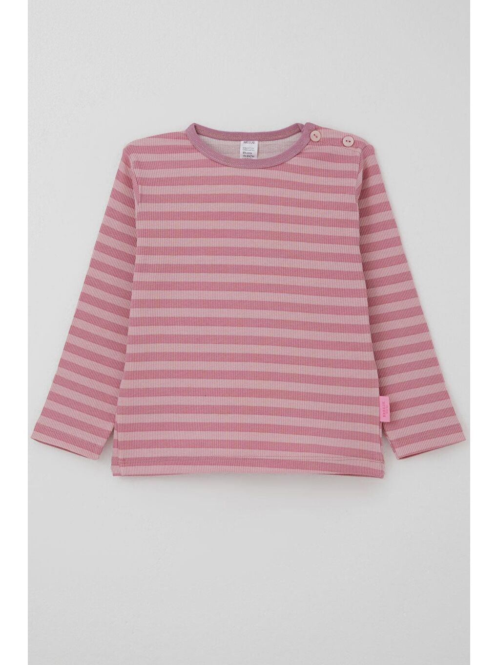 Pembe Kız Bebek Uzun Kollu Tişört Patlı Çizgili Gülkurusu (9 Ay-3 Yaş)