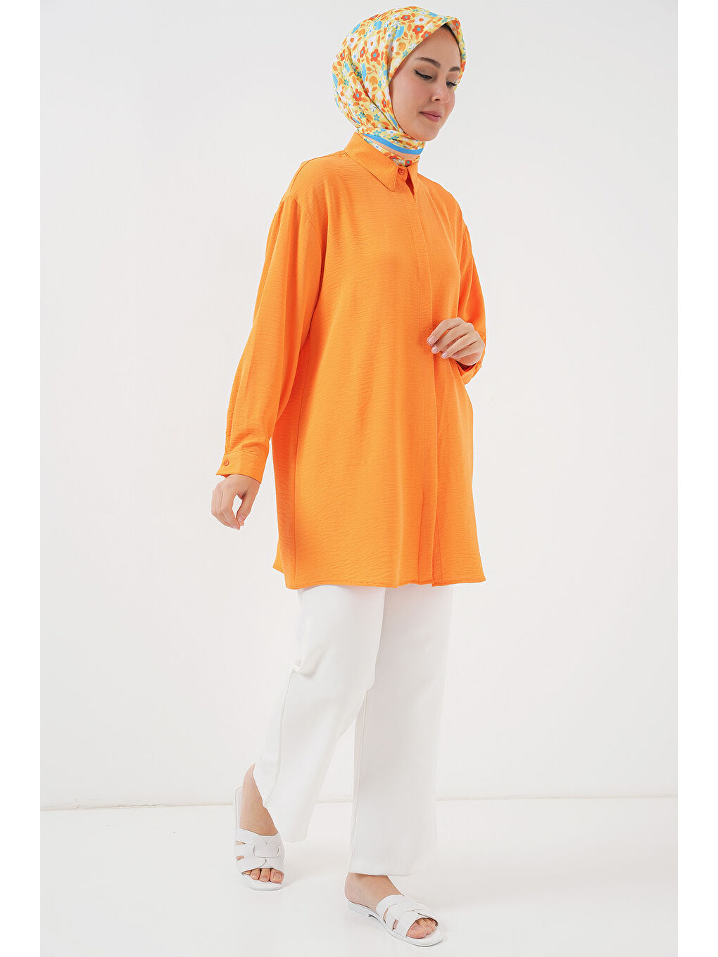 Kadın Uzun Gömlek Tunik 5945 - Turuncu-1