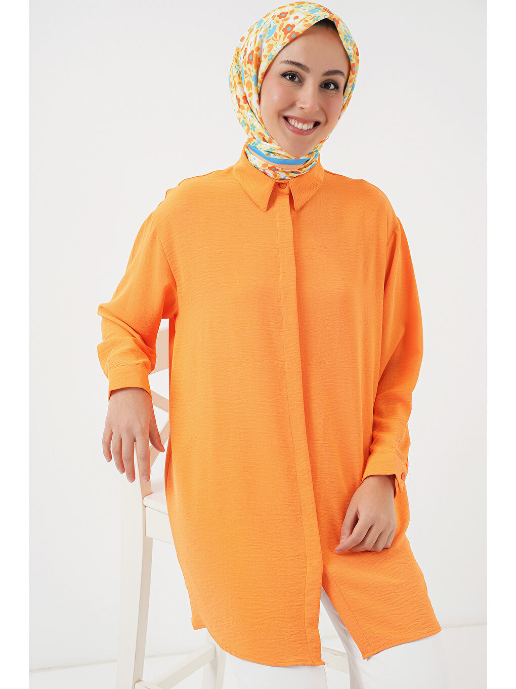 Kadın Uzun Gömlek Tunik 5945 - Turuncu-2