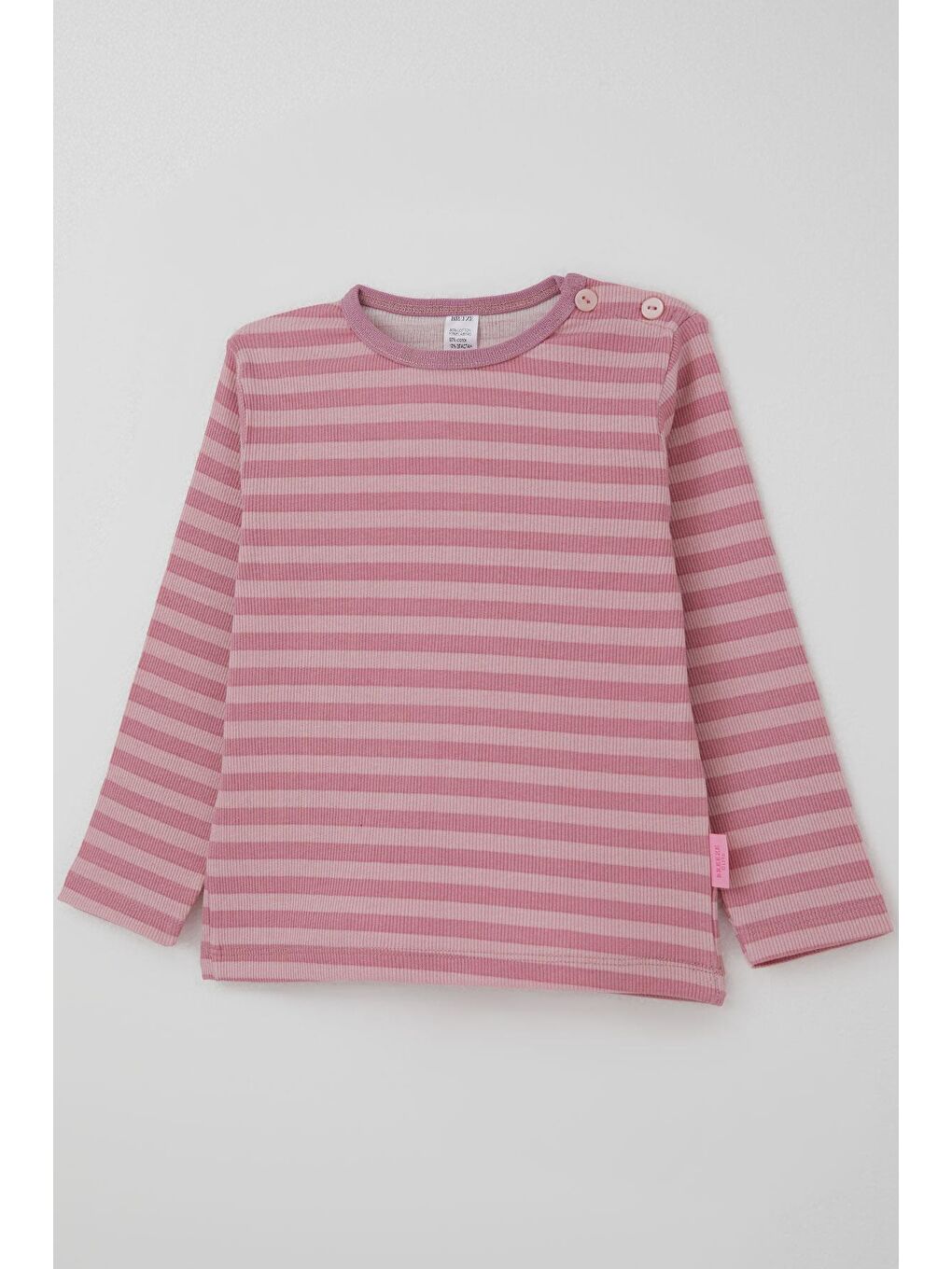 Pembe Kız Bebek Uzun Kollu Tişört Patlı Çizgili Gülkurusu (9 Ay-3 Yaş)-2
