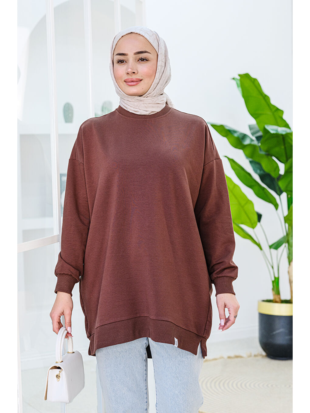 Locco Moda Kahverengi Arma Detay Oversize Tunik Kahverengi