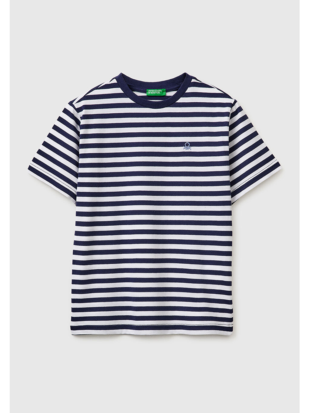 Erkek Çocuk Koyu Mavi Mix Çok Renkli Logo İşlemeli Çizgili T-Shirt
