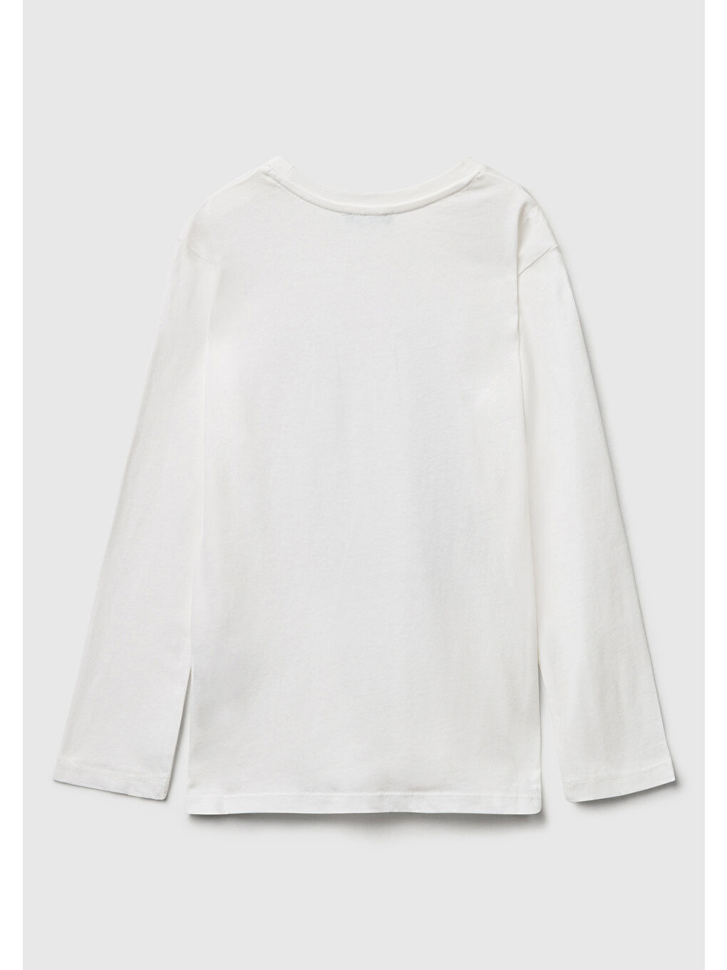Kız Çocuk Ekru Önü Simli Baskılı Ribana Yakalı Uzun Kollu T-shirt-1