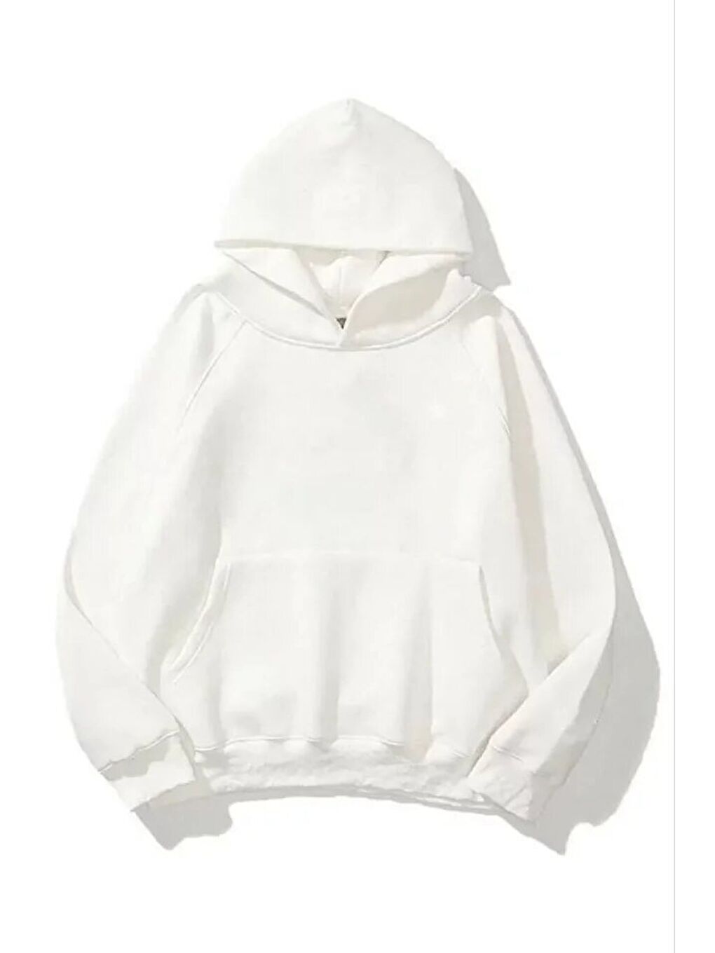 3 İplik Pamuklu Unisex Kapüşonlu Sweetshirt - Beyaz