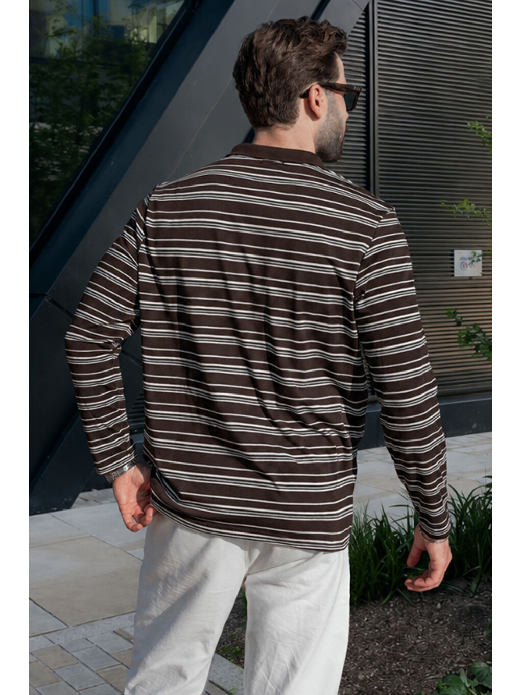Kahverengi Regular Fit Çizgili Polo Yaka Erkek Tişört E7192-2