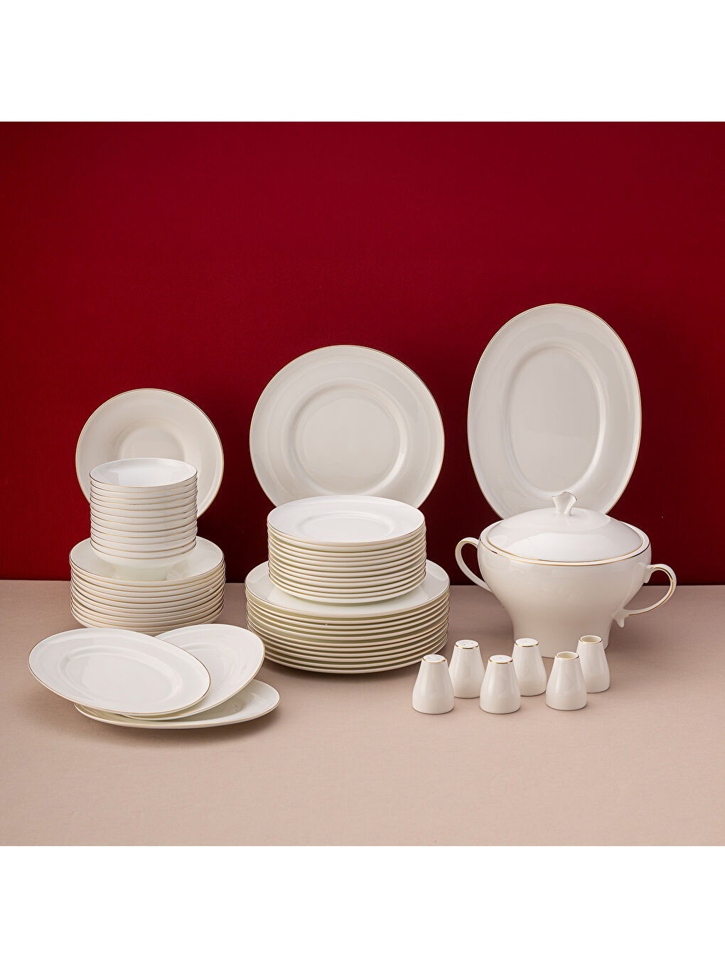 Beyaz Alicia Fine Bone 60 Parça 12 Kişilik Yuvarlak Yemek Takımı Gold-1
