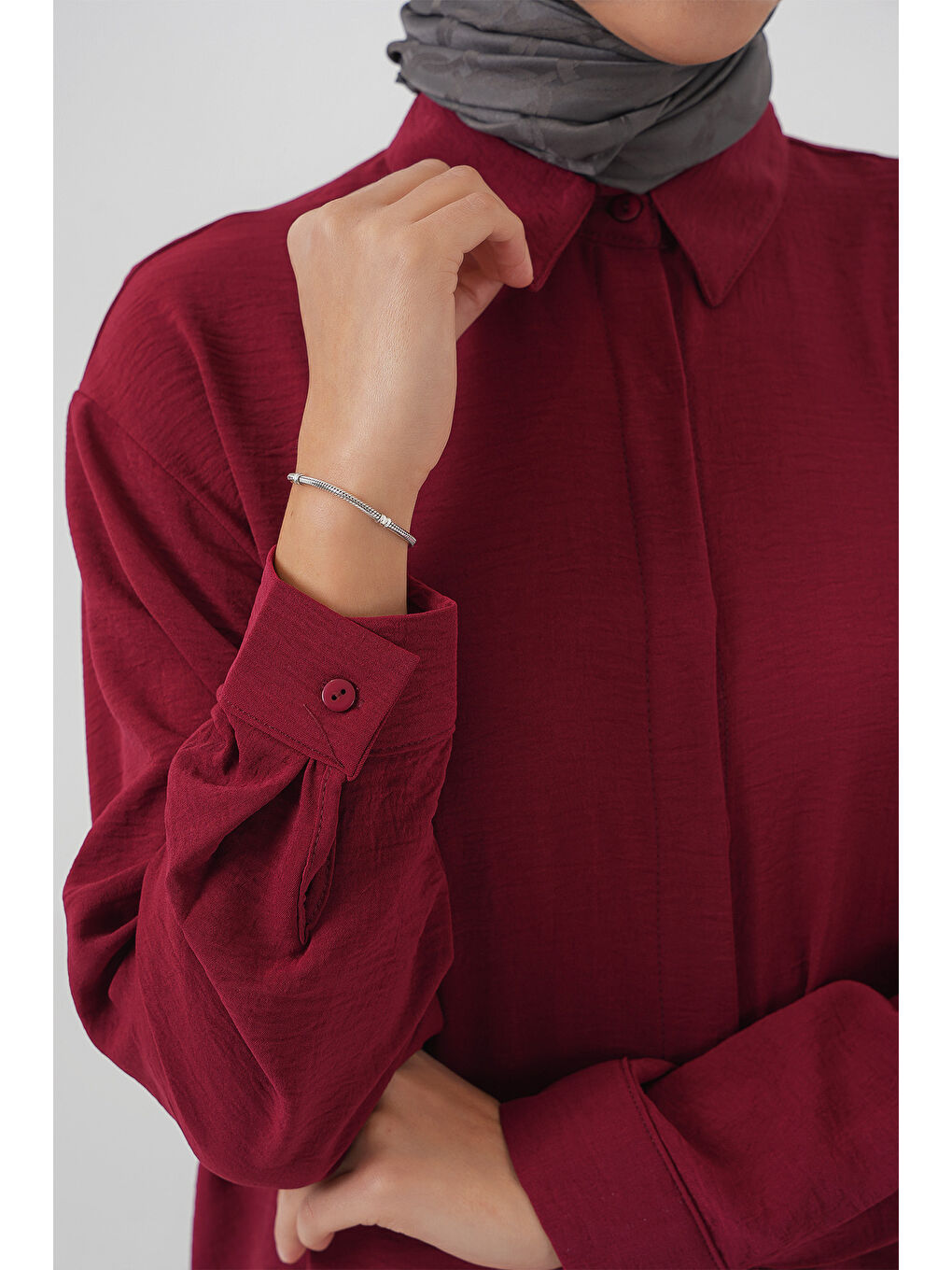 Kadın Uzun Gömlek Tunik 5945 - Bordo-4