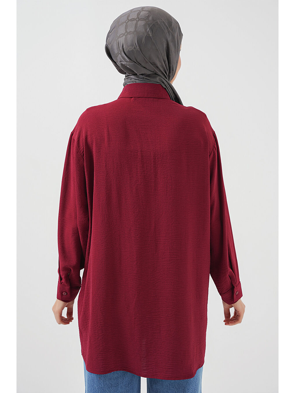 Kadın Uzun Gömlek Tunik 5945 - Bordo-5