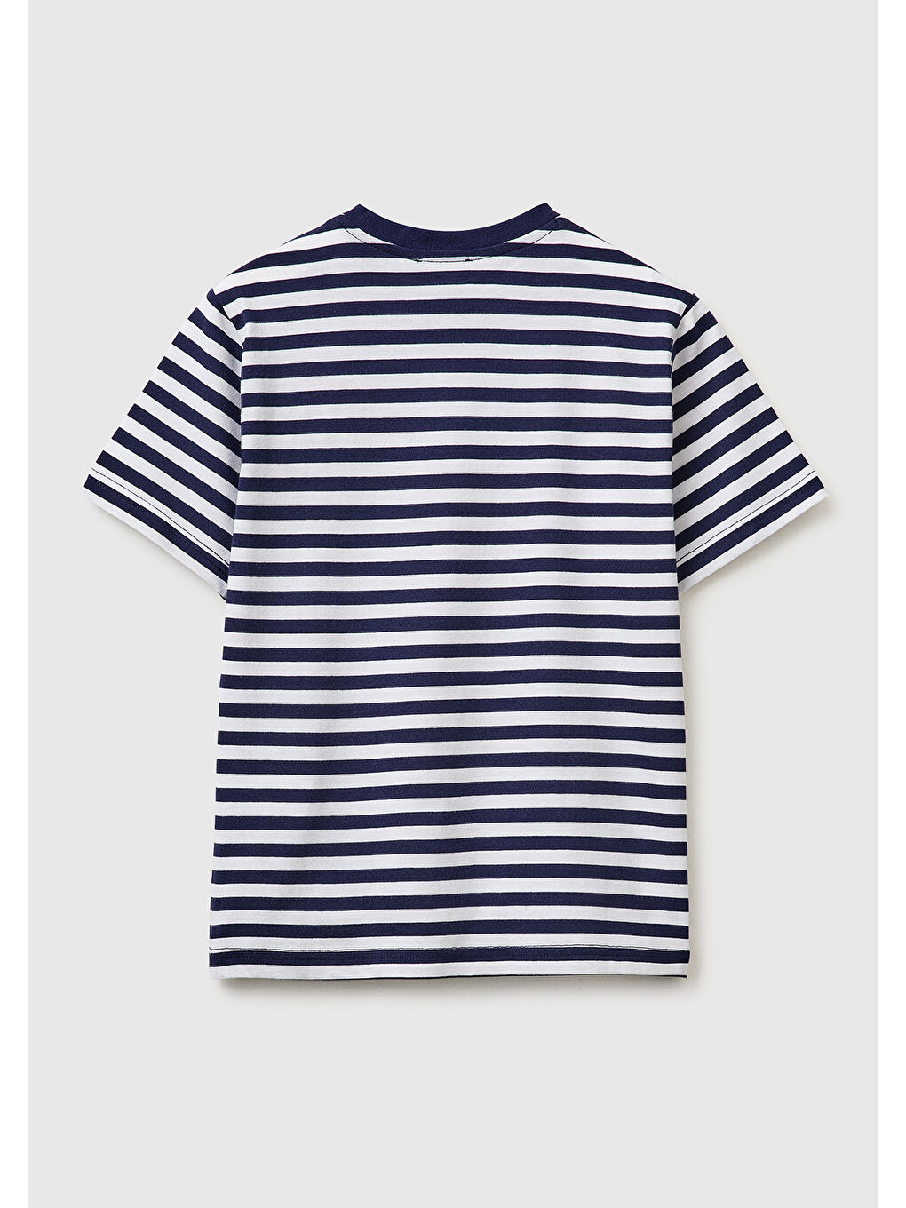 Erkek Çocuk Koyu Mavi Mix Çok Renkli Logo İşlemeli Çizgili T-Shirt-1