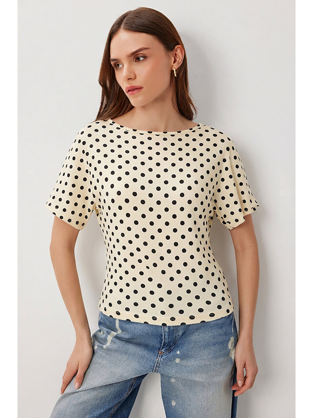 Sarı Puantiyeli Sandy Örme Bluz SARI LCR0121