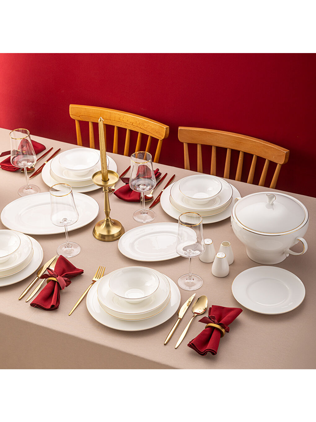 Beyaz Alicia Fine Bone 60 Parça 12 Kişilik Yuvarlak Yemek Takımı Gold-3