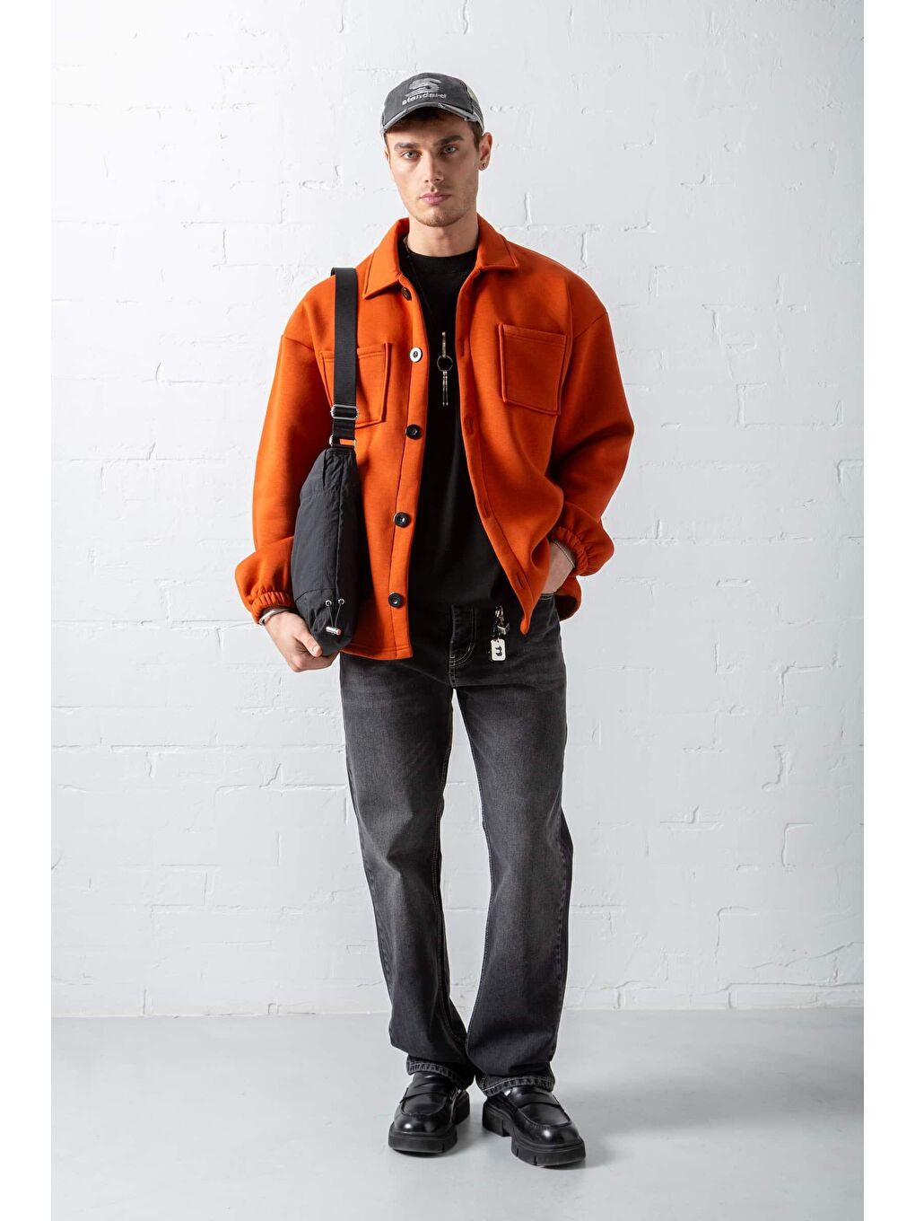 Kahverengi Erkek Oversize Basic Rahat Ceket Kiremit-1