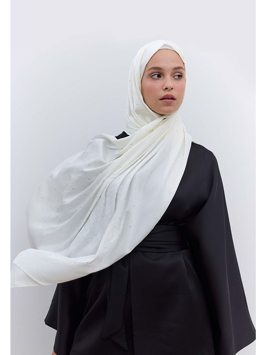 Strass Taşlı İpeksi Şal Ekru-1