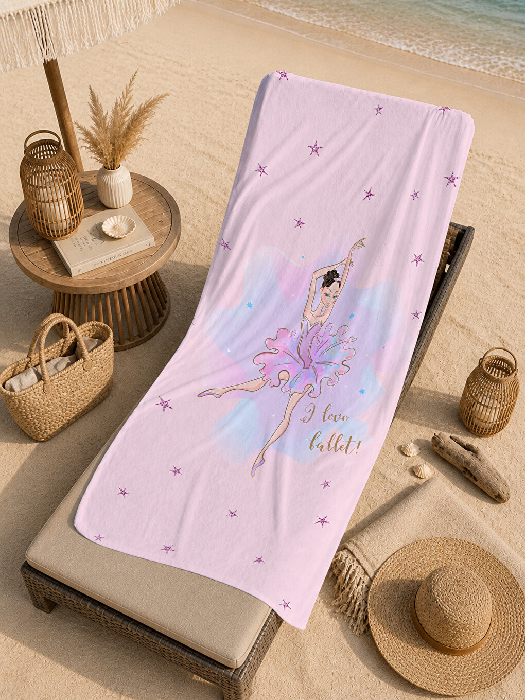 Masalsı Pembe Atlı Peri Kızı Desenli 70x150 Plaj Havlusu - Dijital Baskılı Solmaz Banyo Havlusu-3