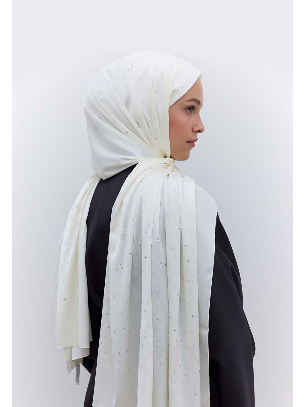 Strass Taşlı İpeksi Şal Ekru-3