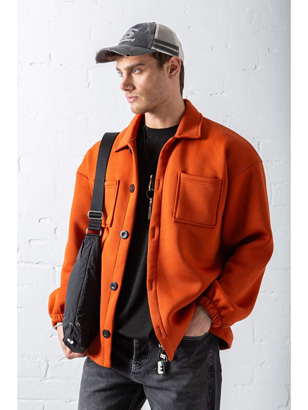 Kahverengi Erkek Oversize Basic Rahat Ceket Kiremit-3