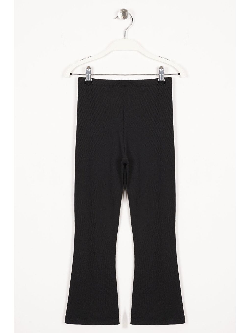 Ön Paçası Yırtmaç Detaylı Fitilli Siyah Renk Kız Çocuk Tayt-1