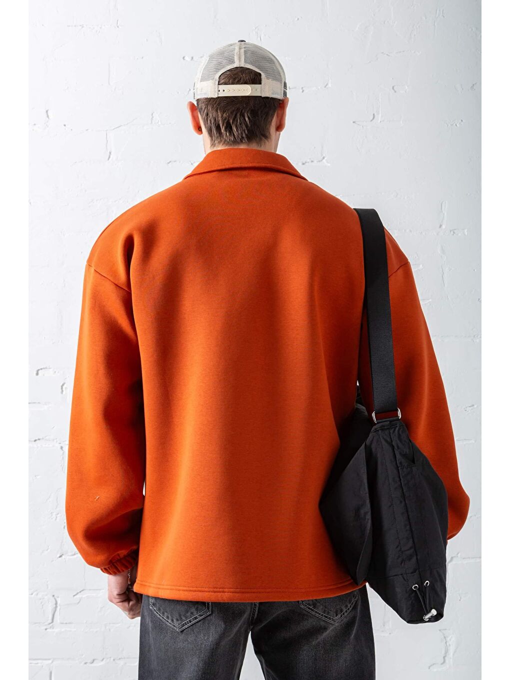 Kahverengi Erkek Oversize Basic Rahat Ceket Kiremit-4