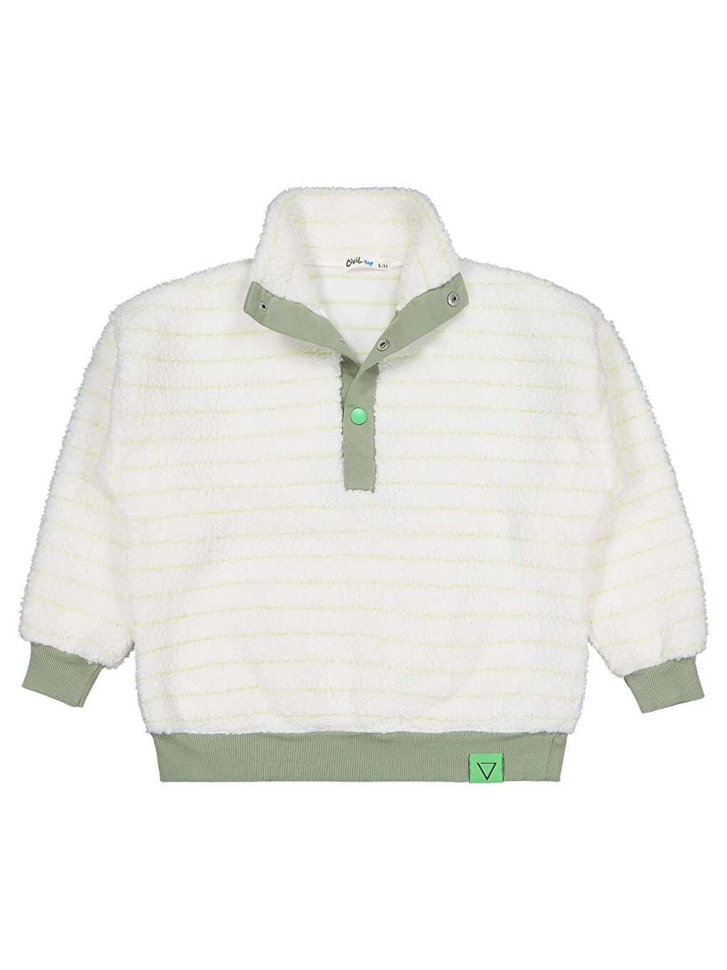 Boys Yakası Patlı Çizgili 6-9 Yaş Sweatshirt - Yeşil-2