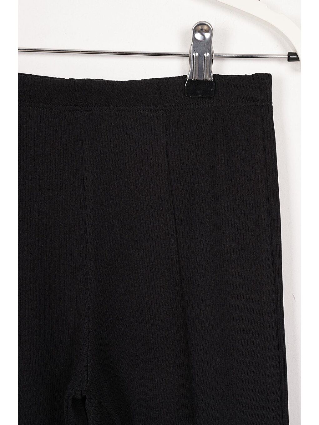 Ön Paçası Yırtmaç Detaylı Fitilli Siyah Renk Kız Çocuk Tayt-2