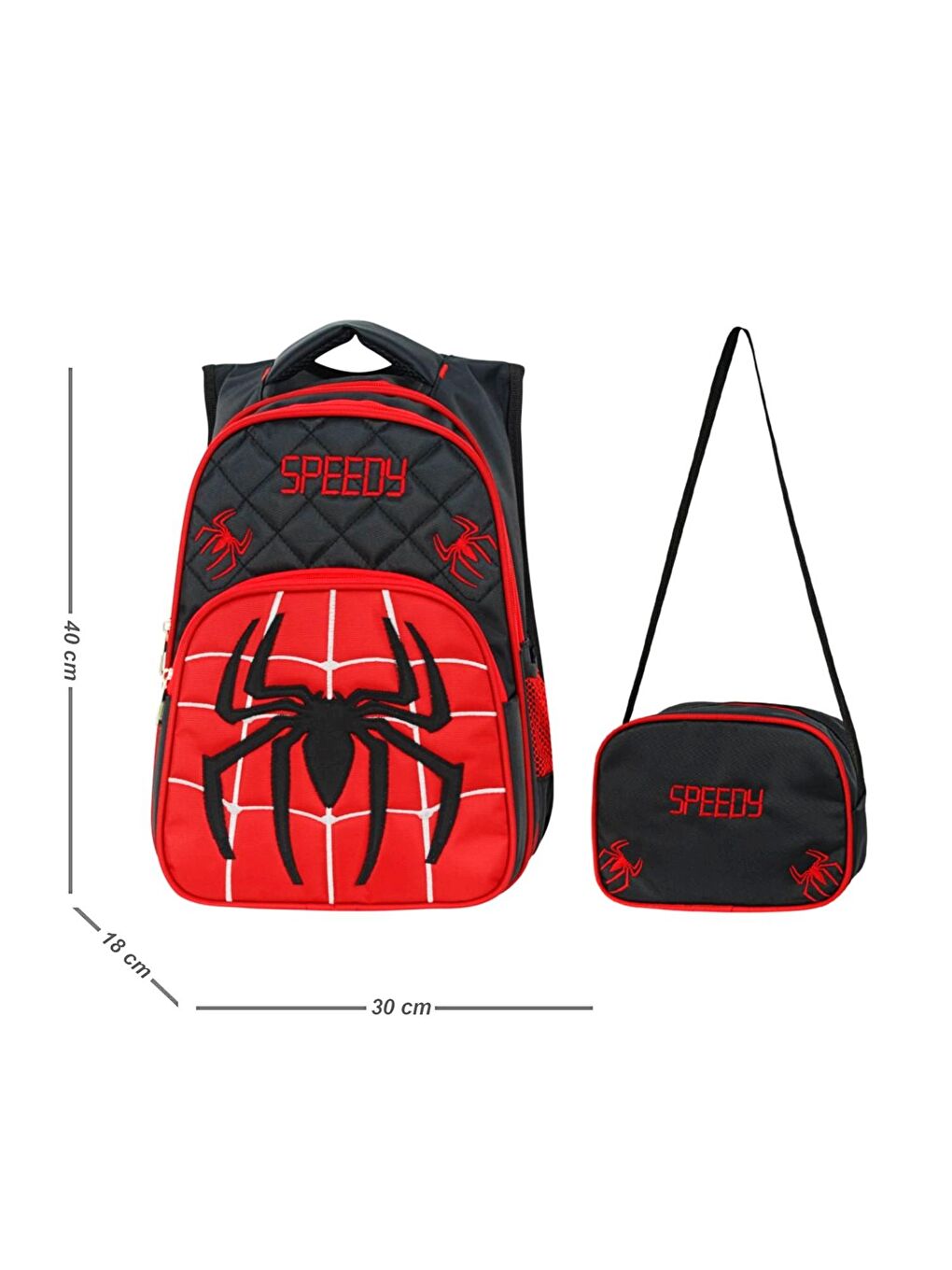 3 Bölmeli İlkokul Çantası ve Beslenme Çantası Speedy Kırmızı-Siyah 2018-1-1
