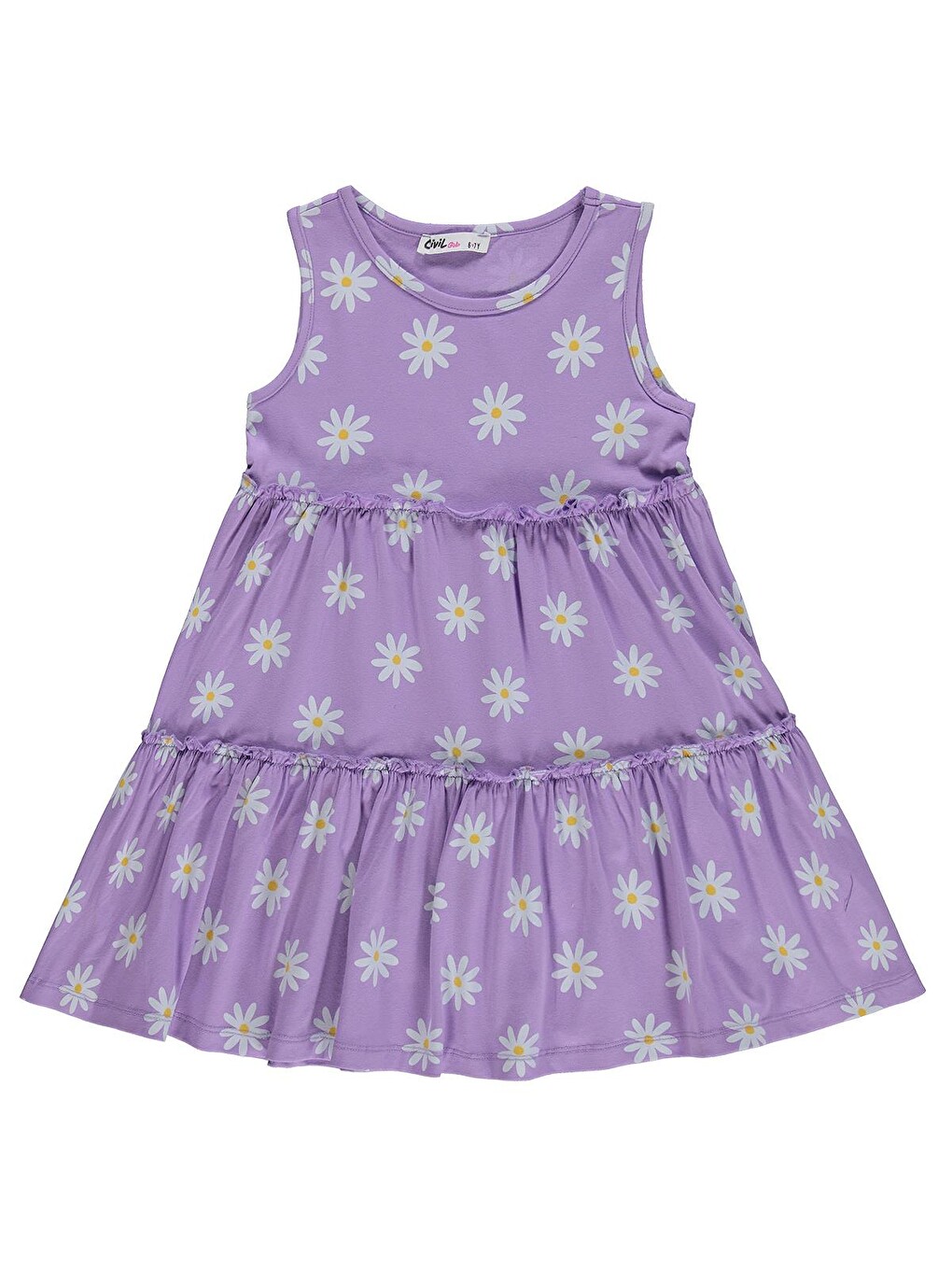 Girls Papatya Desenli 6-9 Yaş Elbise - Lila