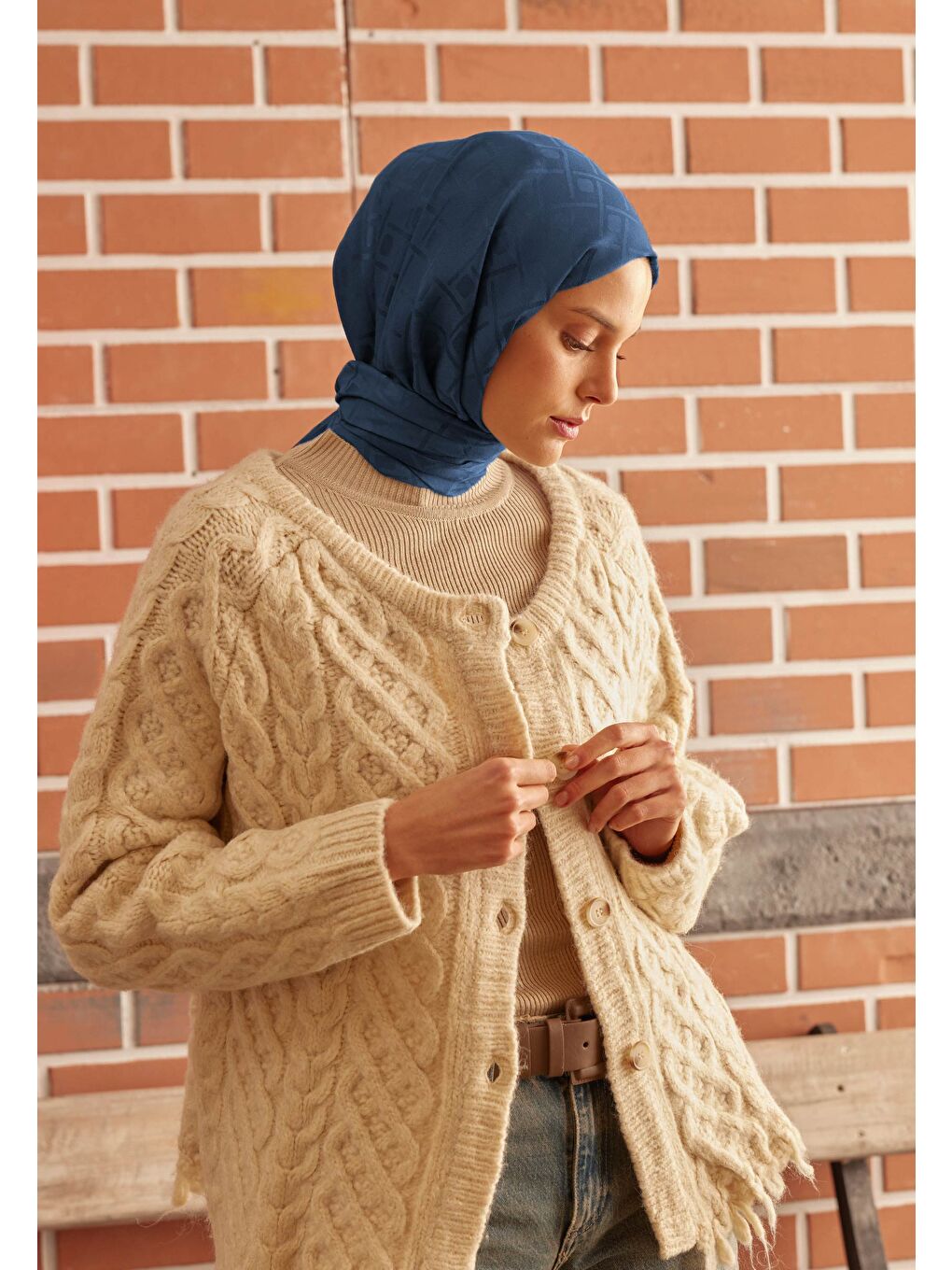 Porto Jakarlı Şal Mavi-1