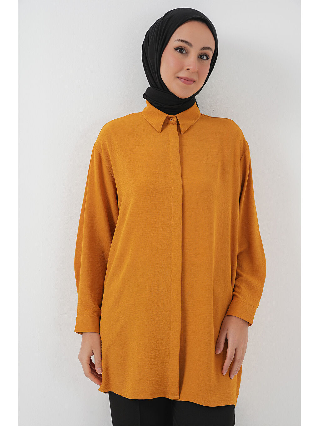 Sarı Kadın Uzun Gömlek Tunik 5945 - Hardal-2
