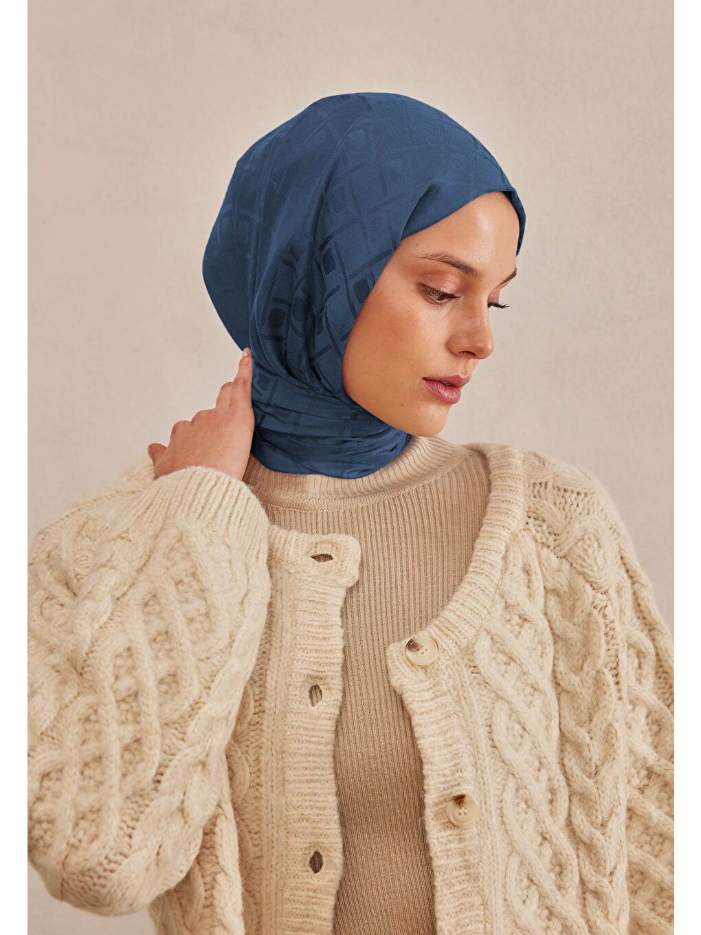 Porto Jakarlı Şal Mavi-2