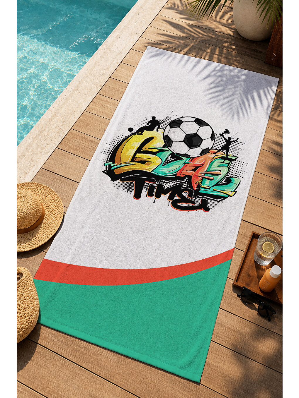 Gri Sportif Futbol Topu Graffiti Desenli 70x150 Plaj Havlusu - Dijital Baskılı Solmaz Banyo Havlusu-3