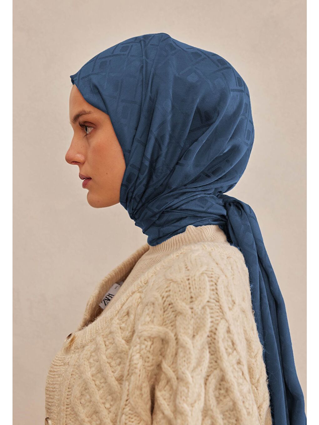 Porto Jakarlı Şal Mavi-3