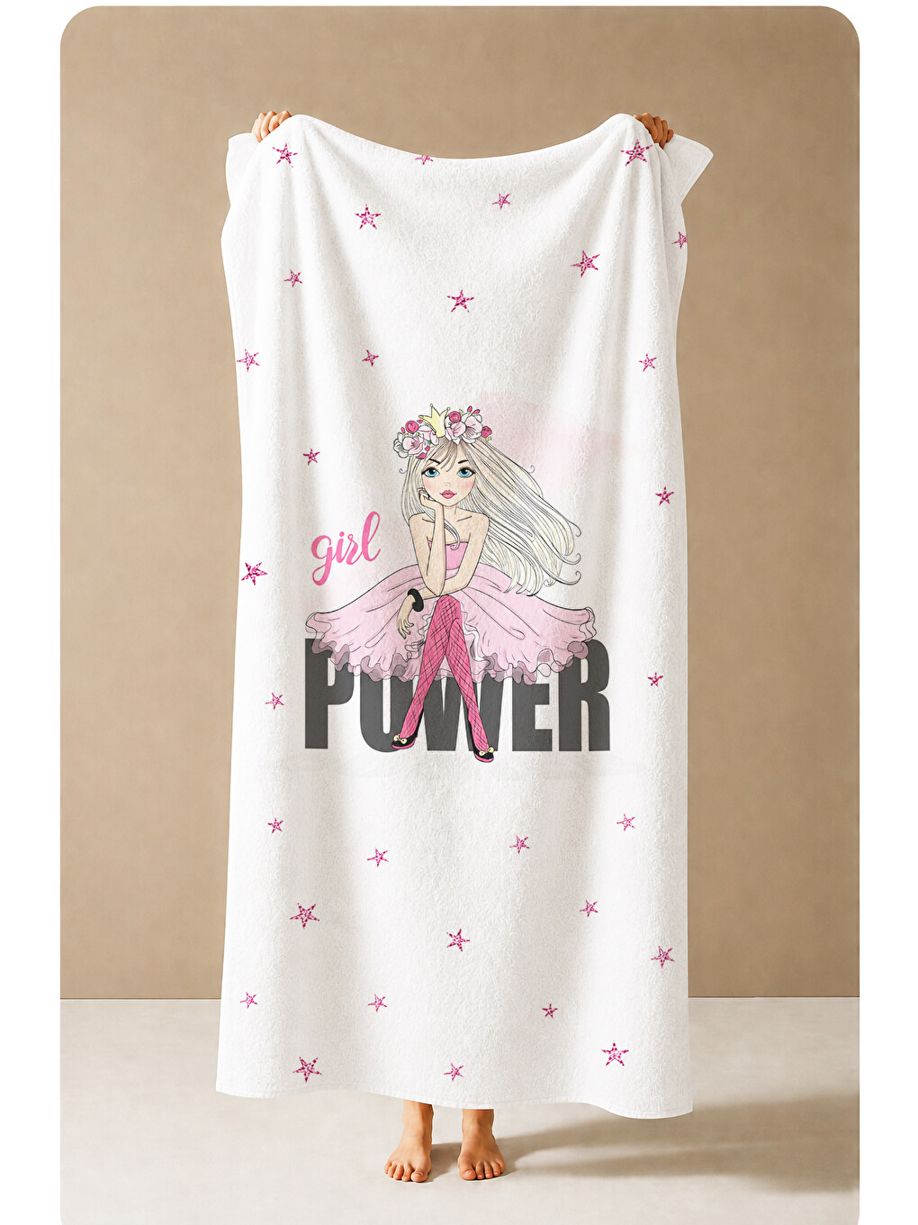 Pembe Pop Art Girl Power Yazılı Kız Figürlü Desenli 70x150 Plaj Havlusu - Dijital Baskılı Banyo Havlusu-4