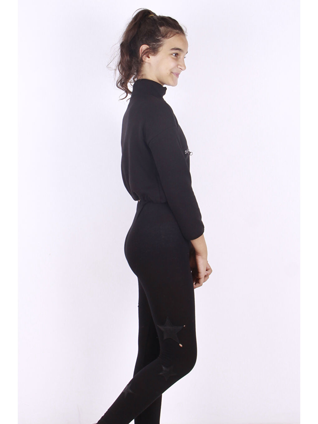 Siyah Kız Çocuk Fermuarlı Sweatshirt-1