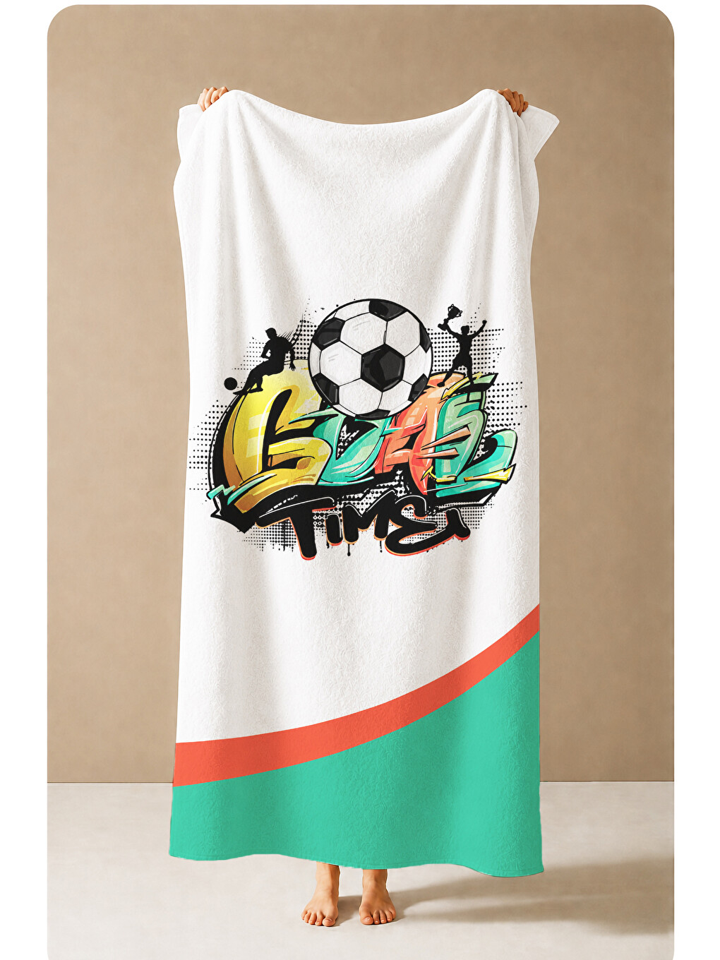 Gri Sportif Futbol Topu Graffiti Desenli 70x150 Plaj Havlusu - Dijital Baskılı Solmaz Banyo Havlusu-4