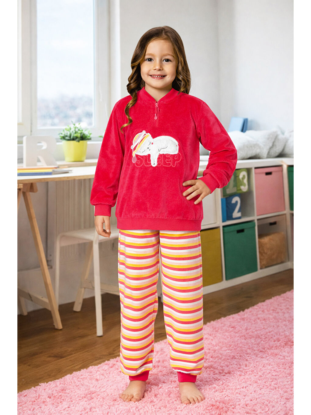 Kız Çocuk Kadife Pijama Takımı 1668 Fuşya