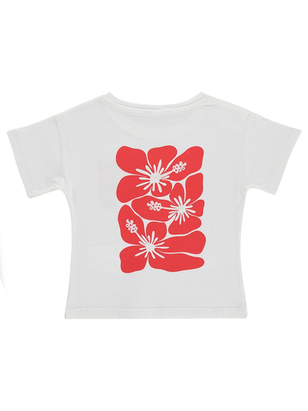 Girls Hibiskus Baskılı 2-5 Yaş Tişört - Kırık Beyaz-1