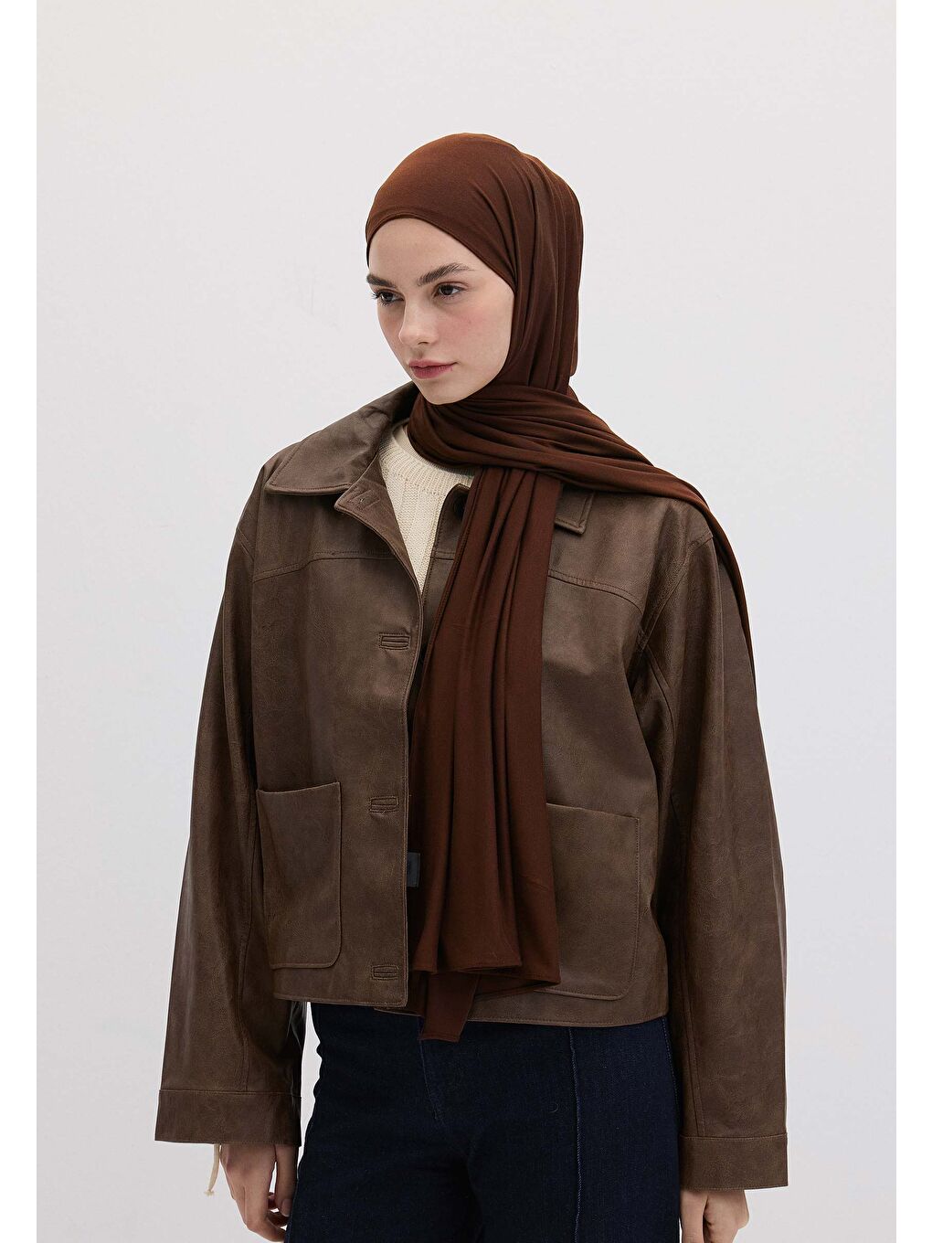 Kahverengi Bambu Penye Şal Kızıl Kahve-3