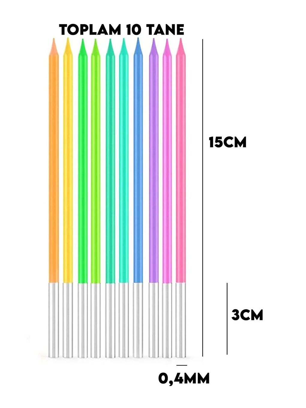 Karışık Çok Renkli Renklerinde 10'lu Çubuk Mum-3