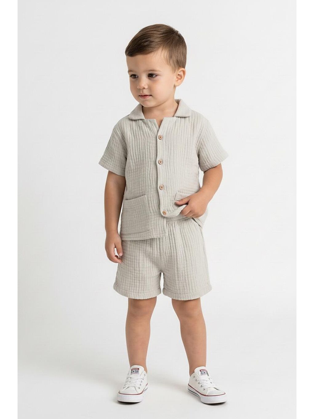 Ekru Müslin Ceketli Takım