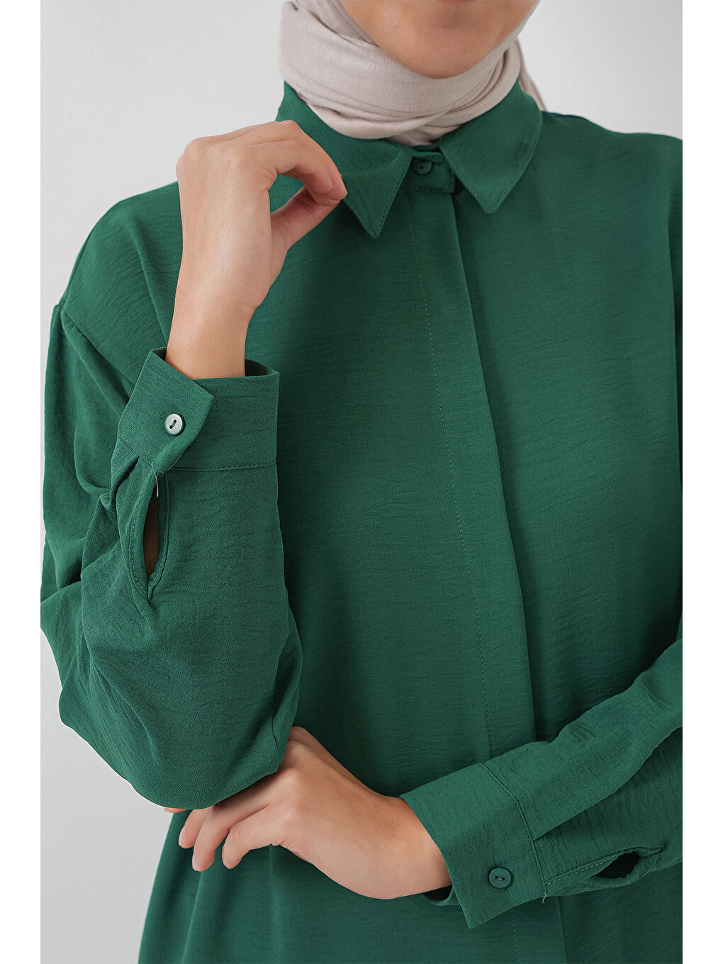 Kadın Uzun Gömlek Tunik 5945 - Zümrüt Yeşili-3