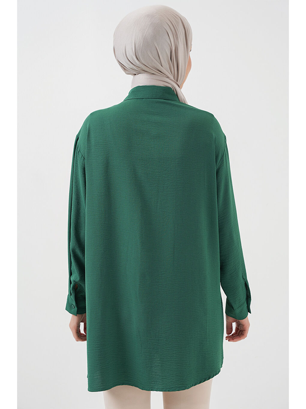 Kadın Uzun Gömlek Tunik 5945 - Zümrüt Yeşili-4