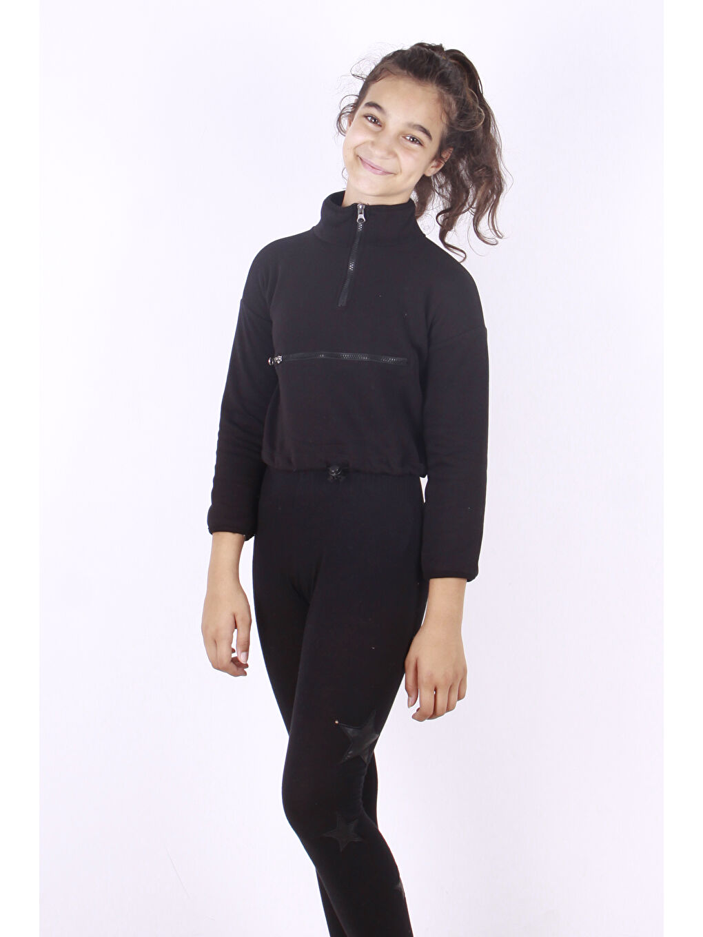 Siyah Kız Çocuk Fermuarlı Sweatshirt-3